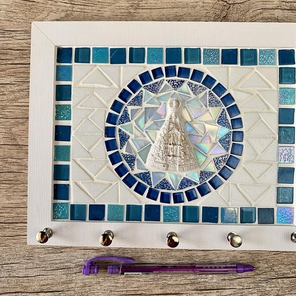 Porta Chaves Mosaico Nossa Senhora Branco e Azul