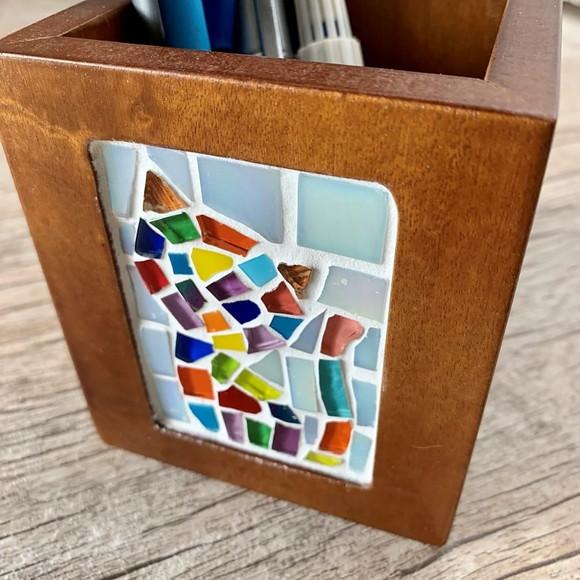 Porta Lápis em Mosaico Gato