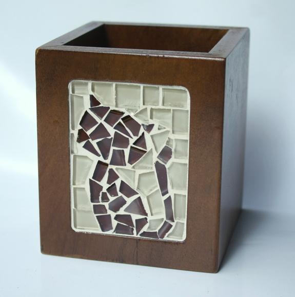 Porta Lápis em Mosaico Gato