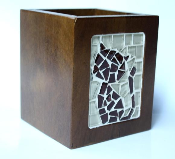 Porta Lápis em Mosaico Gato