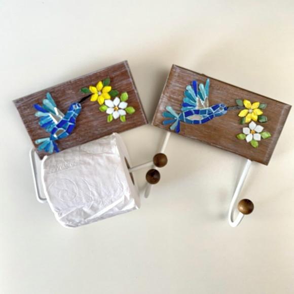 Porta papel higiênico em mosaico beija-flor