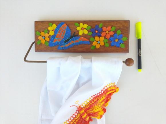 Porta Toalha de Papel em Mosaico Florido