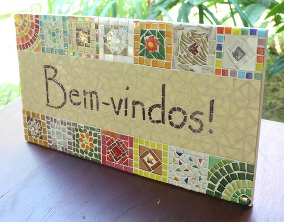 Quadro Bem-vindos em Mosaico Bege