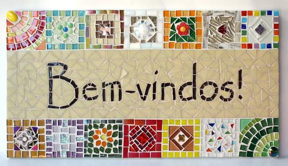 Quadro Bem-vindos em Mosaico Bege