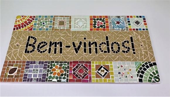 Quadro Bem-vindos em Mosaico Bege Externo