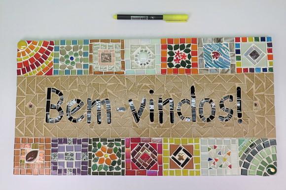 Quadro Bem-vindos em Mosaico Bege Externo