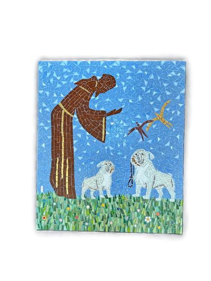 Quadro em Mosaico São Chico com Buldog Inglês