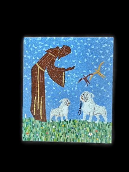 Quadro em Mosaico São Chico com Buldog Inglês