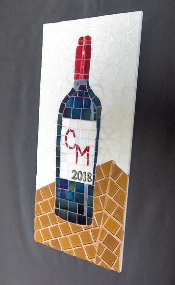 Quadro garrafa de vinho em mosaico