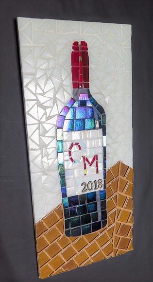 Quadro garrafa de vinho em mosaico