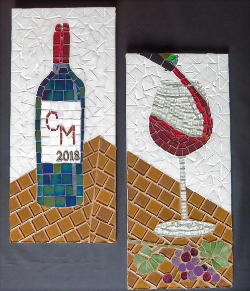 Quadro garrafa de vinho em mosaico