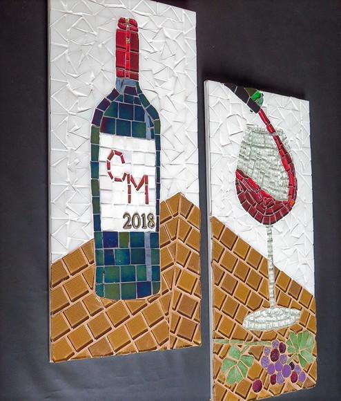 Quadro garrafa de vinho em mosaico