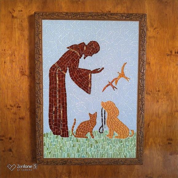 Quadro São Francisco com Cão e Gato