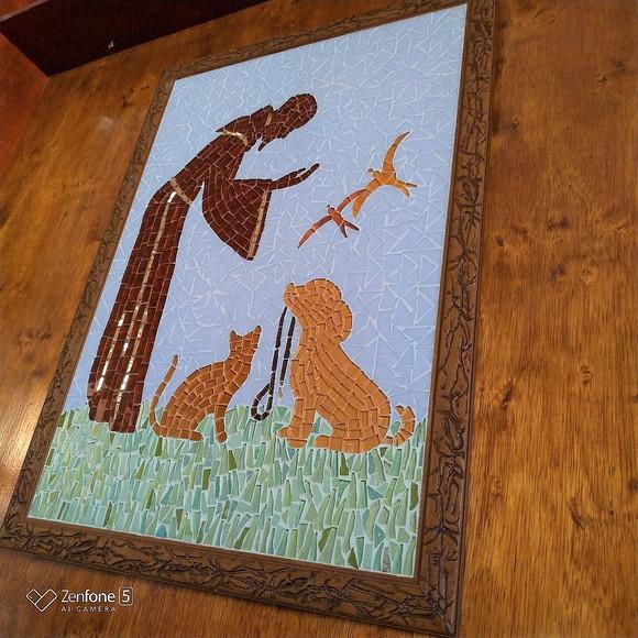 Quadro São Francisco com Cão e Gato