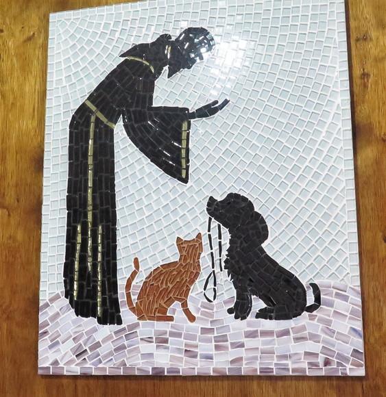 Quadro São Francisco com Cão e Gato