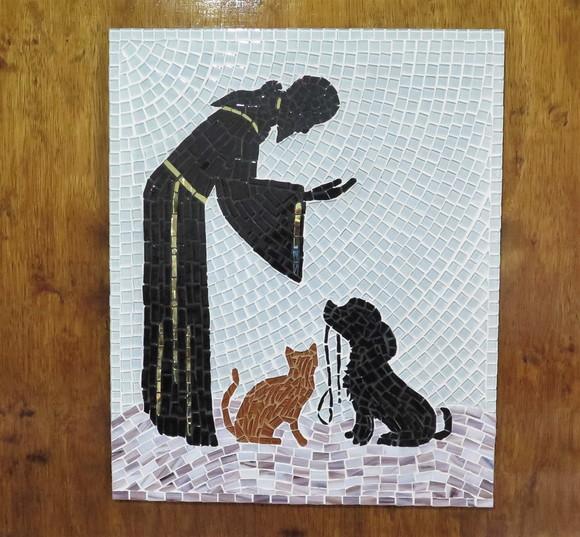 Quadro São Francisco com Cão e Gato