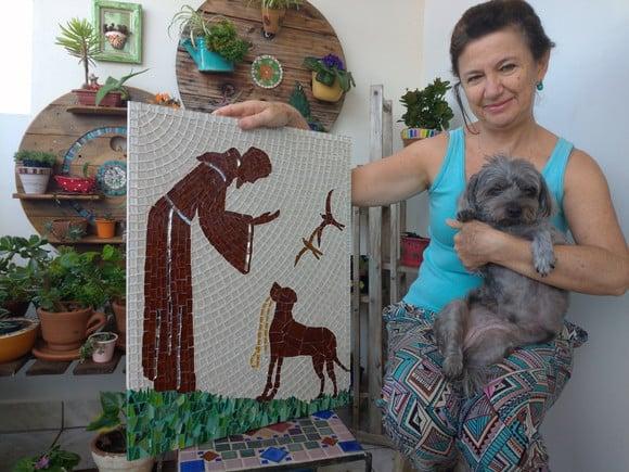 Quadro São Francisco em Mosaico com Dog Área Externa
