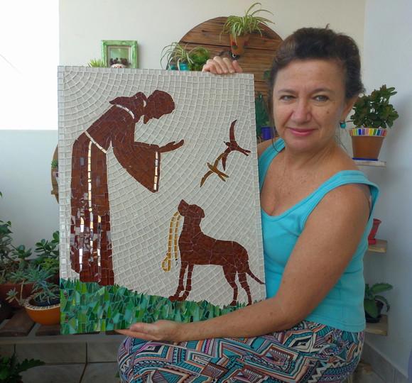 Quadro São Francisco em Mosaico com Dog Área Externa