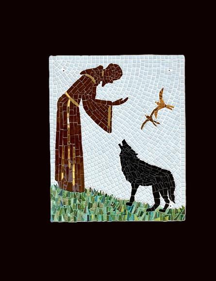 Quadro São Francisco em Mosaico com Lobo Área Externa
