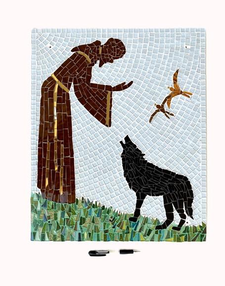 Quadro São Francisco em Mosaico com Lobo Área Externa
