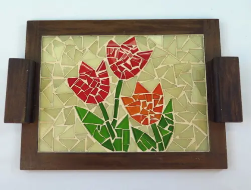 Bandeja Pequena em Mosaico Tulipas