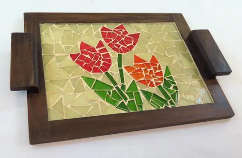 Bandeja Pequena em Mosaico Tulipas