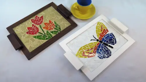 Bandeja Pequena em Mosaico Tulipas