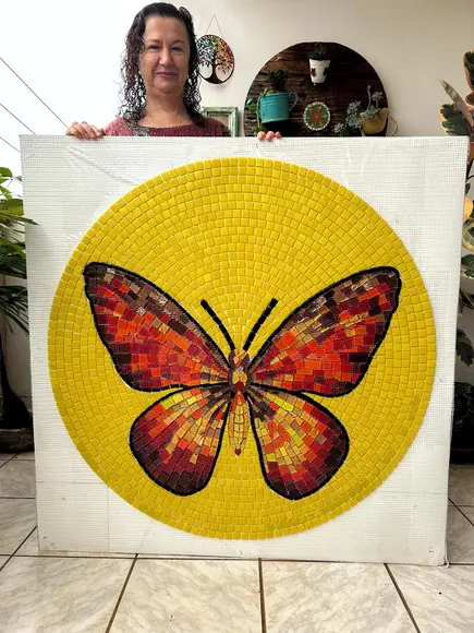 Borboleta em Mosaico em Tela (fixação em Área Externa)