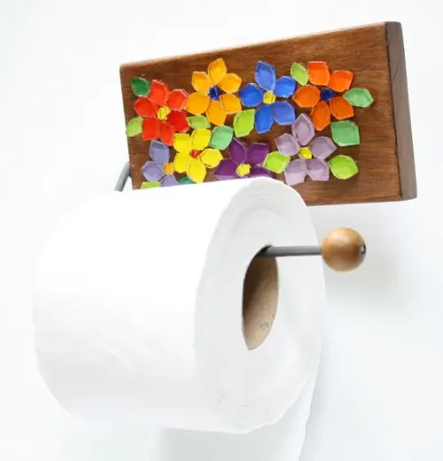 Cabideiro e Porta Papel Mosaico Floral