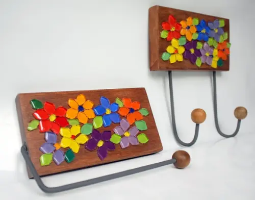 Cabideiro e Porta Papel Mosaico Floral
