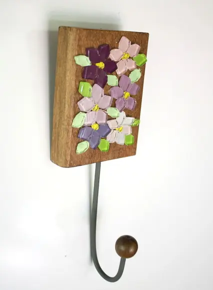 Cabideiro em Mosaico 1 Gancho Flor Lilás