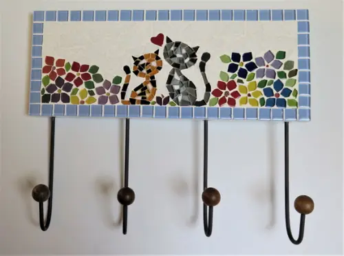 Cabideiro em Mosaico 4 Ganchos Gatinhos