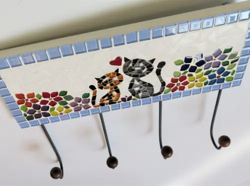 Cabideiro em Mosaico 4 Ganchos Gatinhos