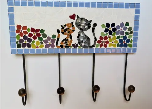 Cabideiro em Mosaico 4 Ganchos Gatinhos
