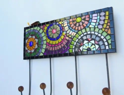 Cabideiro em Mosaico Círculos 4 Ganchos