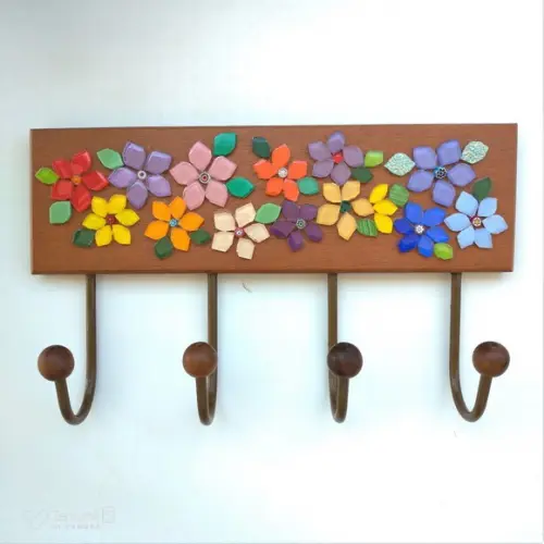 Cabideiro em Mosaico Floral 4 Ganchos