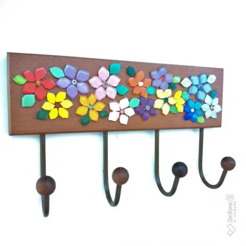 Cabideiro em Mosaico Floral 4 Ganchos
