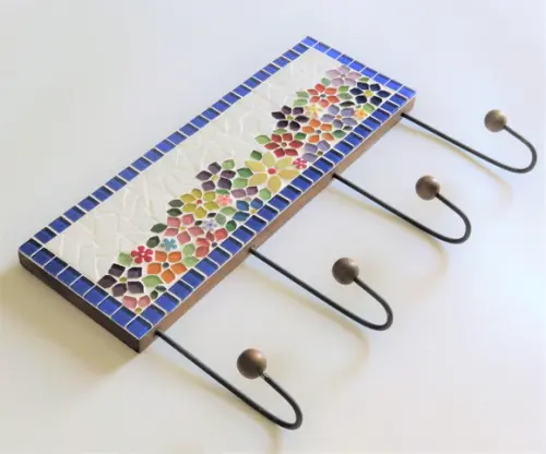Cabideiro em Mosaico Floral 4 Ganchos