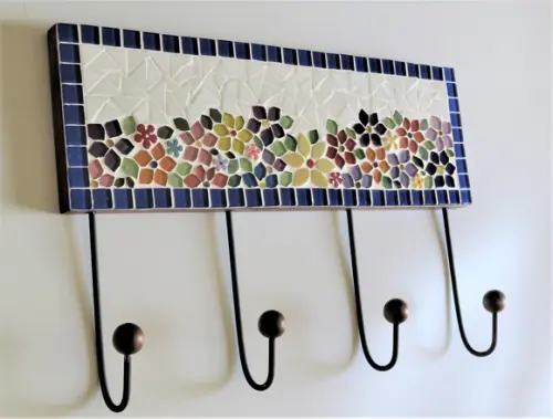 Cabideiro em Mosaico Floral 4 Ganchos