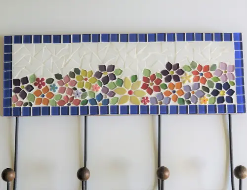 Cabideiro em Mosaico Floral 4 Ganchos