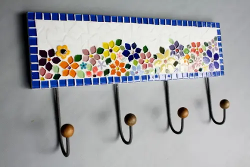 Cabideiro em Mosaico Floral 4 Ganchos