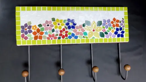 Cabideiro em Mosaico Floral 4 Ganchos