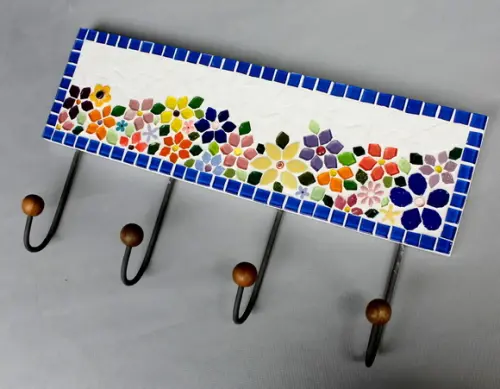 Cabideiro em Mosaico Floral 4 Ganchos