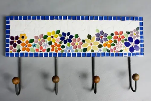 Cabideiro em Mosaico Floral 4 Ganchos