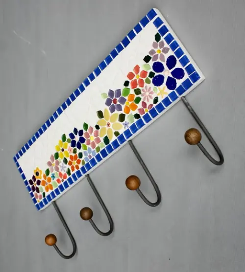 Cabideiro em Mosaico Floral 4 Ganchos