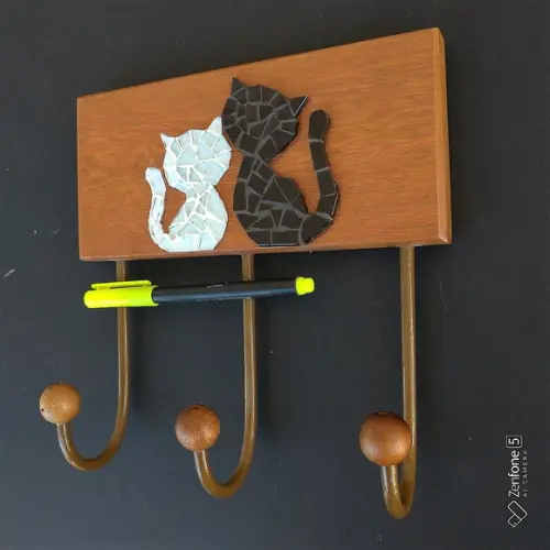 Cabideiro em Mosaico Gatos 3 Ganchos