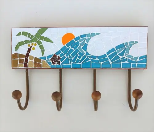 Cabideiro em Mosaico Mar 4 Ganchos
