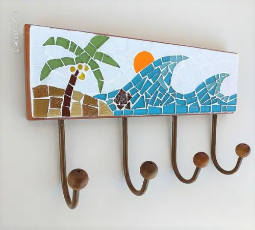 Cabideiro em Mosaico Mar 4 Ganchos