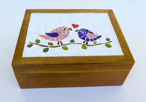 Caixa de Chá em Mosaico Pássaros