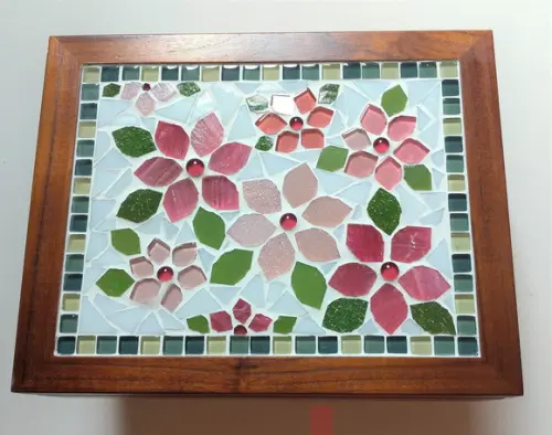 Caixa de Chá ou Multiuso em Mosaico Flores Rosas